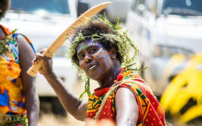 Vanuatu Kastom performer at International Day for Rural Women, October 2015 - Emua Village.