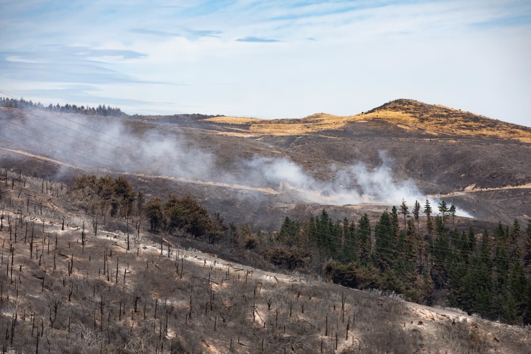 Fire crews battling the Port Hills fire in Christchurch for a second day, on 15 February, 2024.