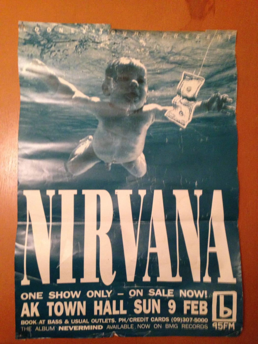 A poster for Nirvana's New Zealand show before the band blew up and the show got moved to the Logan Campbell Centre, given to Emily by 95bFM DJ Troy Ferguson.