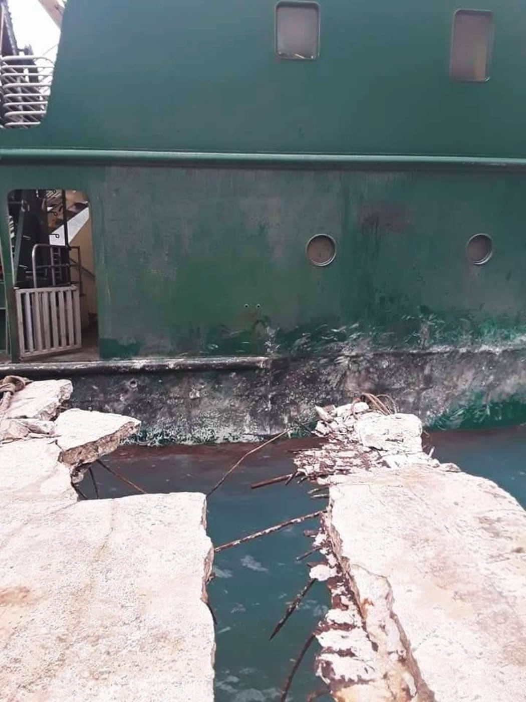 The damaged wharf at Ofu