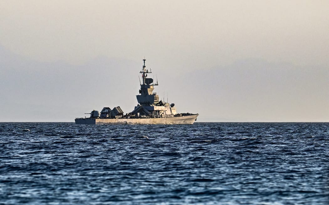 An Israeli navy missile boat patrols in the Red Sea off the coast of Israel's southern port city of Eliat on December 26, 2023.