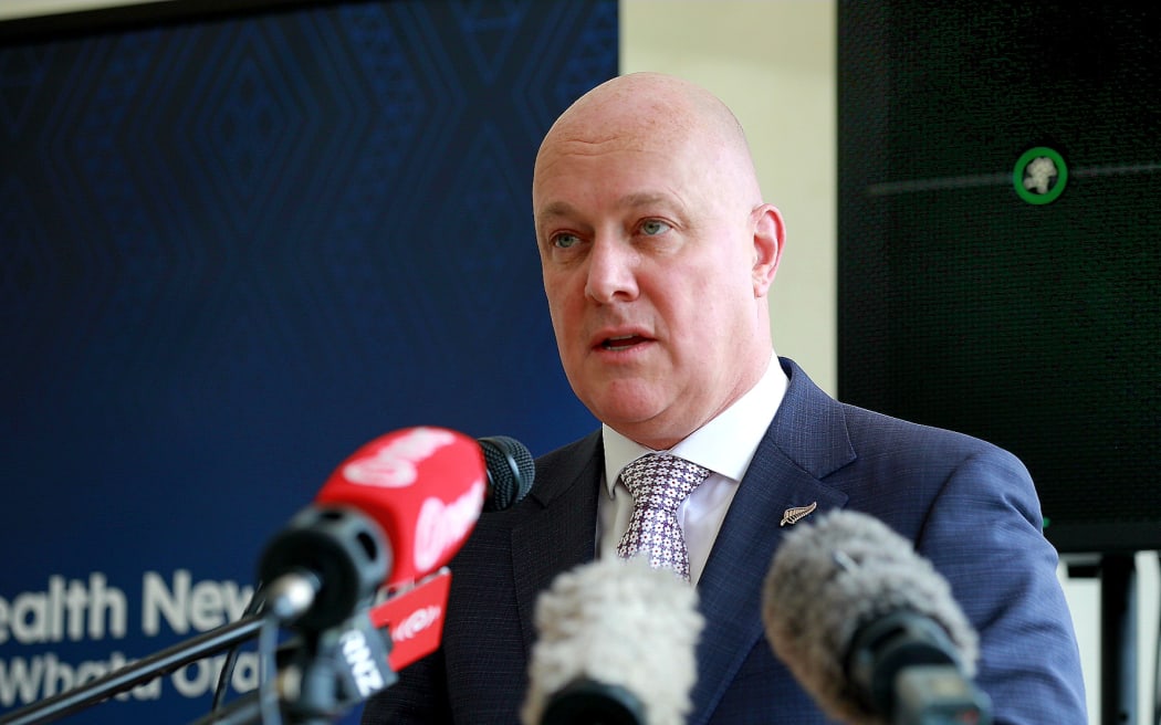 Christopher Luxon at a government health announcement in Whangarei