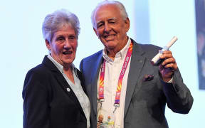 John Tierney, (right), with the Commonwealth Games Federation President, Dr. Louise Martin CBE