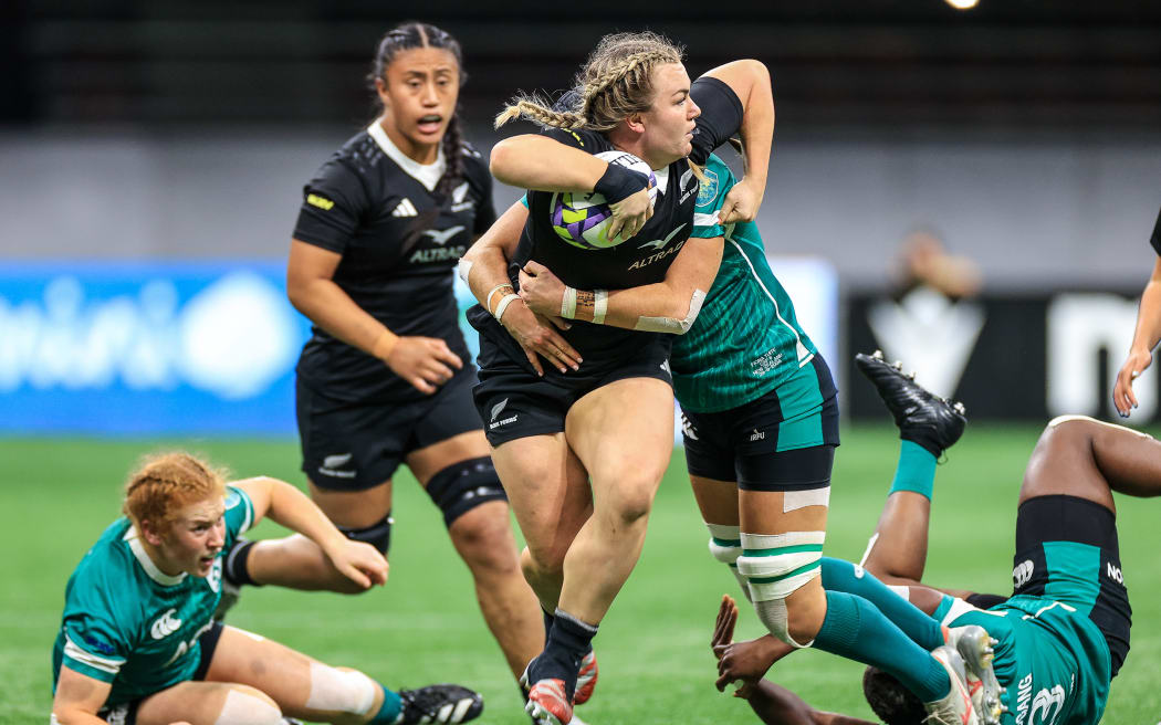 Amy Rule on the burst for the Black Ferns against Ireland in Vancouver. 2024.