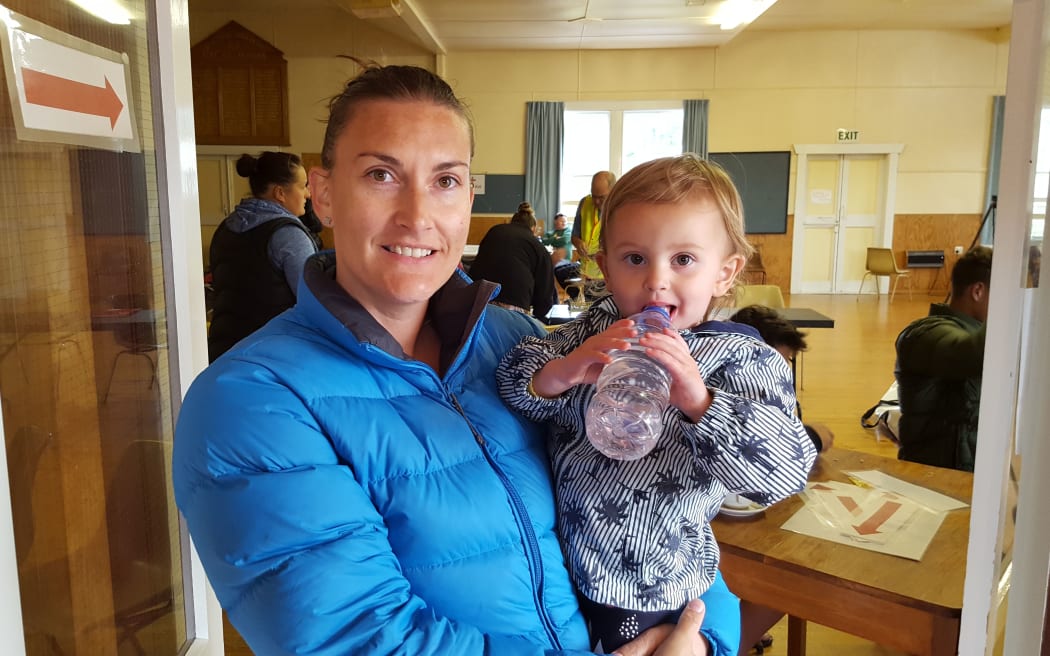 Victoria Greenwood-Loose and Lexie Loose at the Tua Marina Memorial Hall in Marlborough, which was set up as a Civil Defence welfare centre.