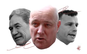 Face collage of Christopher Luxon, Winston Peters and David Seymour