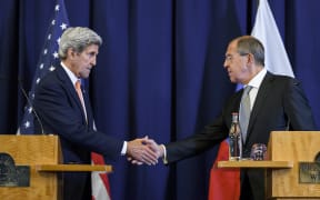 US Secretary of State John Kerry (left) and Russian Foreign Minister Sergei Lavrov at the end of a press conference closing meetings to discuss the Syrian crisis.