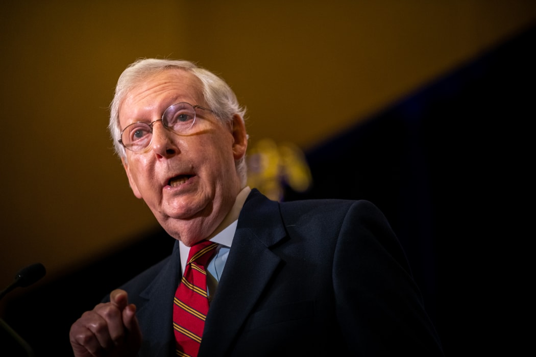 Senate Majority Leader Mitch McConnell gives election remarks in Louisville, Kentucky.