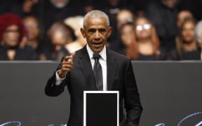 Former US president Barack Obama speaks at a public memorial service to celebrate the life of civil rights activist Reverend Jesse Jackson in Chicago, Illinois, on March 6, 2026. Veteran US civil rights activist Reverend Jesse Jackson, one of the nation's most influential Black voices, died peacefully on February 17, 2026 at the age of 84. Jackson, a Baptist minister, had been a civil rights leader since the 1960s, when he marched with Martin Luther King Jr. and helped fundraise for the cause. (Photo by Kamil Krzaczynski / AFP)