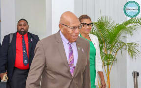 Sitiveni Rabuka arrives for a parliament session. 7 March 2024