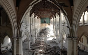 Christchurch Cathedral interior through the lens of a drone.