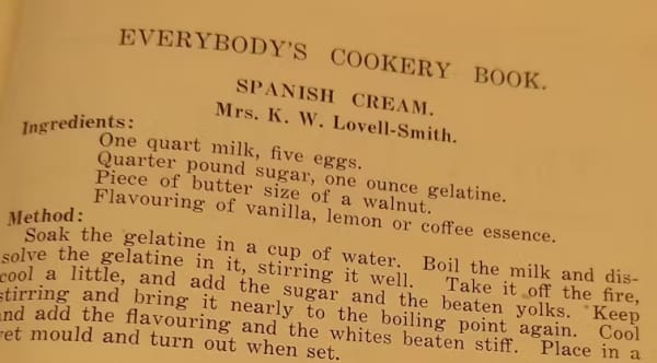 Kate Sheppard's recipe for 'Spanish cream'.