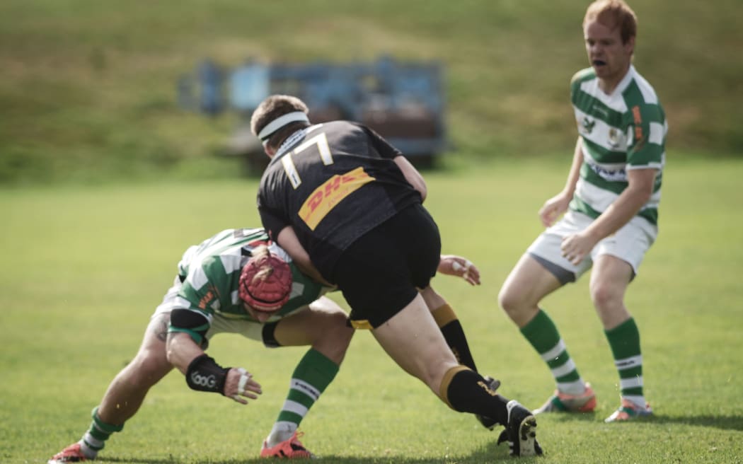 STOCKHOLM, SWEDEN - AUG 19, 2017: Rugby game between Hammarby IF and Stockholm Exiles at Arstafaltet.