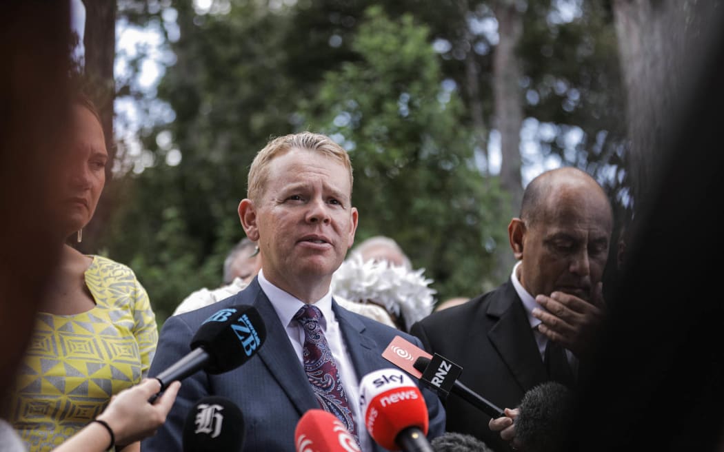 Chris Hipkins speaks to media at Waitangi