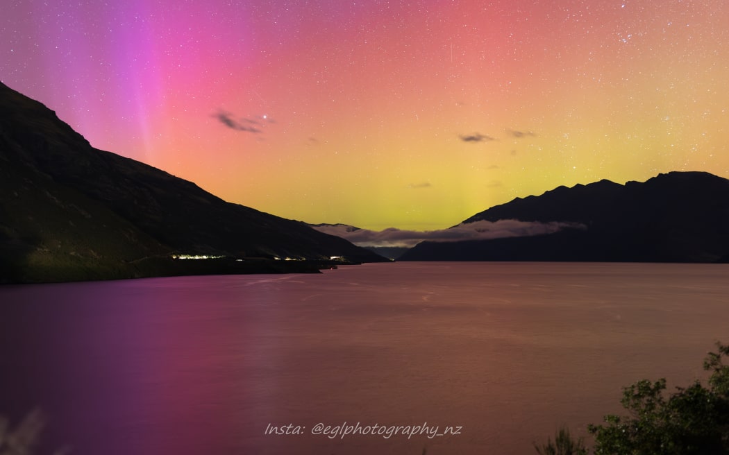 Aurora above Lake Wakatipu, between 5 and 6am on 20 April, 2024.