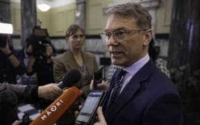National MP Paul Goldsmith speaking to media at parliament