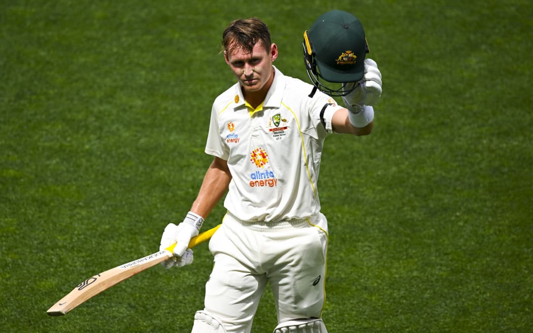 Australian batsman Marnus Labuschagne walks off the field after being dismissed by England bowler Ollie Robinson for 103 runs during on day 2 of the Second Ashes Test between Australia and England at the Adelaide Oval, Adelaide, Friday, December 17, 2021. (AAP Image/Dave Hunt)