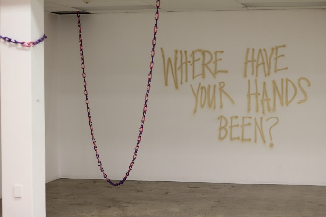 Artwork by Naawie Tutugoro at the Moana Legacy exhibition in the newly opened Tautai art gallery