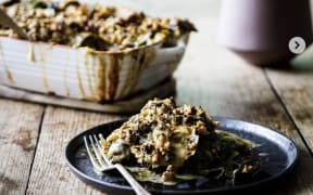 Spinach, leek and mushroom lasagne