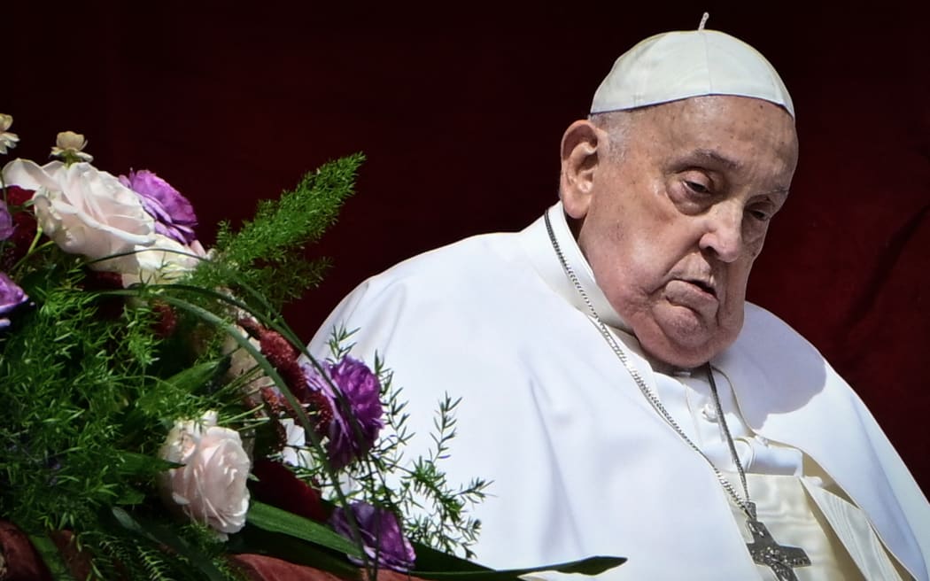 Pope Francis on the main balcony of St Peter's basilica for the Urbi et Orbi message and blessing to the city and the world as part of Easter celebrations, in the Vatican on 20 April, 2025.