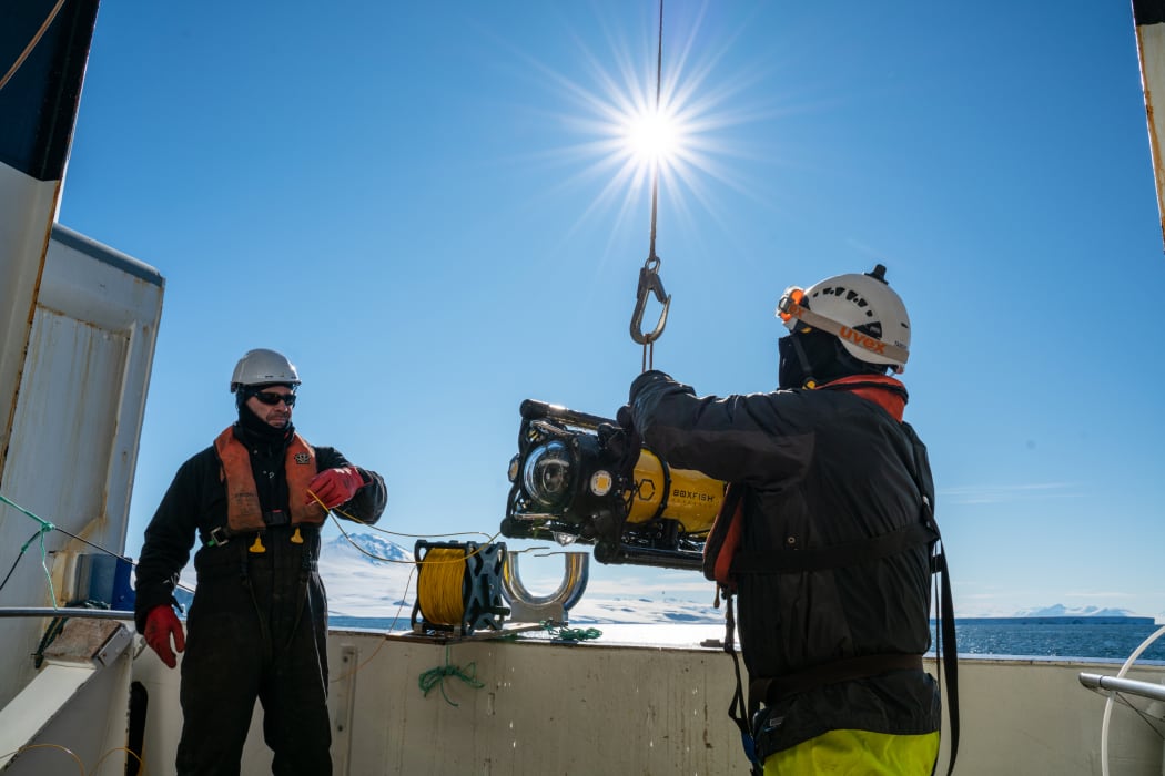 After a week of struggling to get close enough through the ice a clear calm day at Wood Bay in the Ross Sea let Leigh Tait operate the Boxfish ROV.