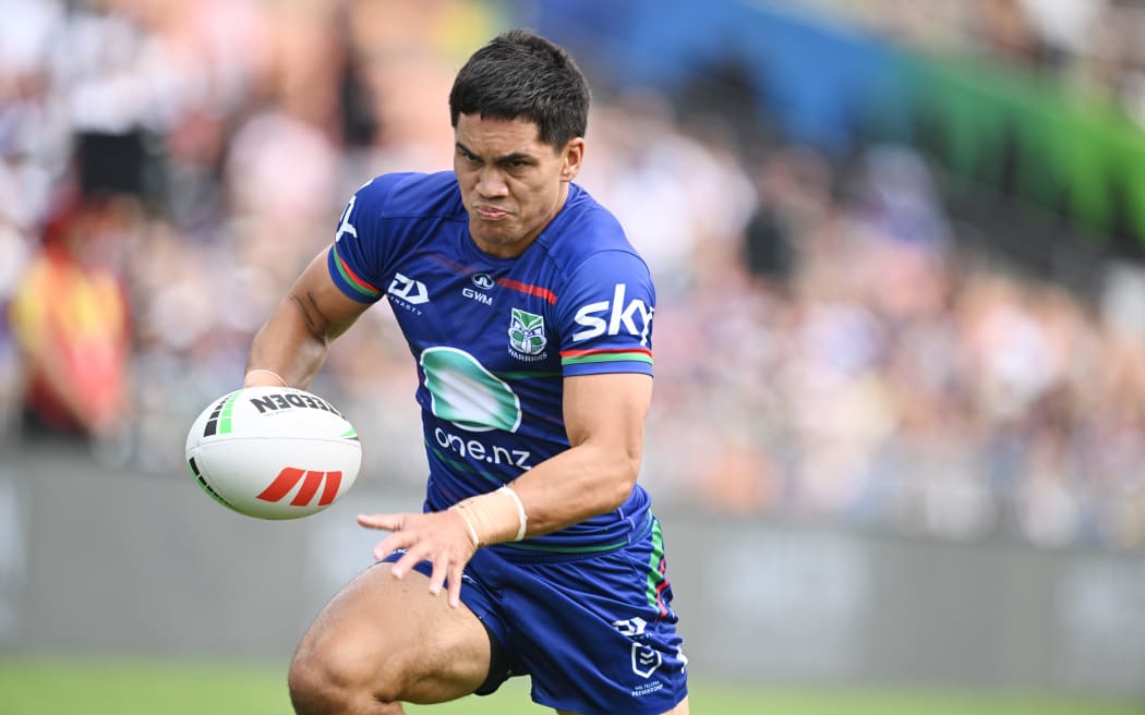 Taine Tuaupiki of the Warriors scores.
NZ Warriors v Melbourne Storm, NRL Pre-Season Challenge at FMG Stadium Waikato, Hamilton, New Zealand on the Saturday 15 February 2025. Copyright Photo: Jeremy Ward / www.photosport.nz