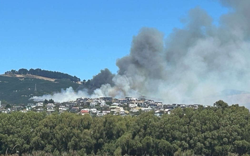Fire seen on Port Hills in Christchurch on 14 February, 2024.