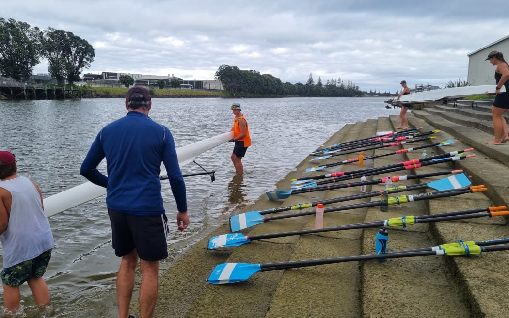 Crews get ready to take to the water at the Clifton Rowing Club in Waitara.