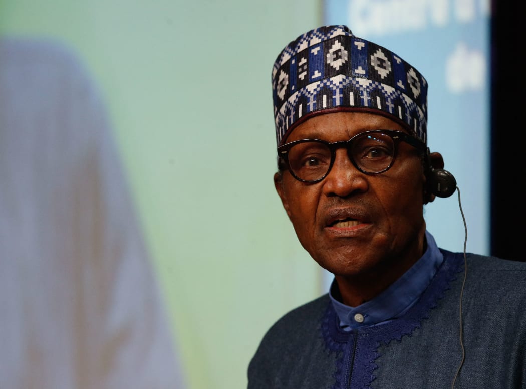 Nigerian President Muhammadu Buhari in Brussels on February 18, 2022.