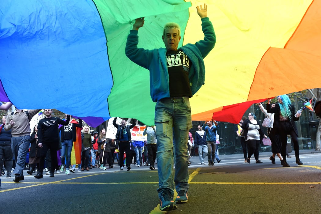 Demonstrators at a marriage equality rally in Sydney on Sunday 31 May 2015