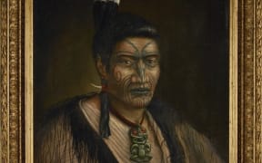 Portrait of a Maori man named as Hoani or Hamiora Maioha, and signed G Lindauer, but revealed to be a fake.