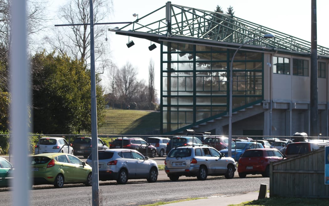 Covid coronavirus testing station at the Rotorua International Stadium in Rotorua.
