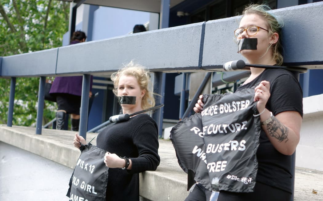 Protesters Kate McDonald, left, and Tove Partington.