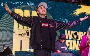 DJ K-SWIZZ celebrating his DMC World Championship victory.