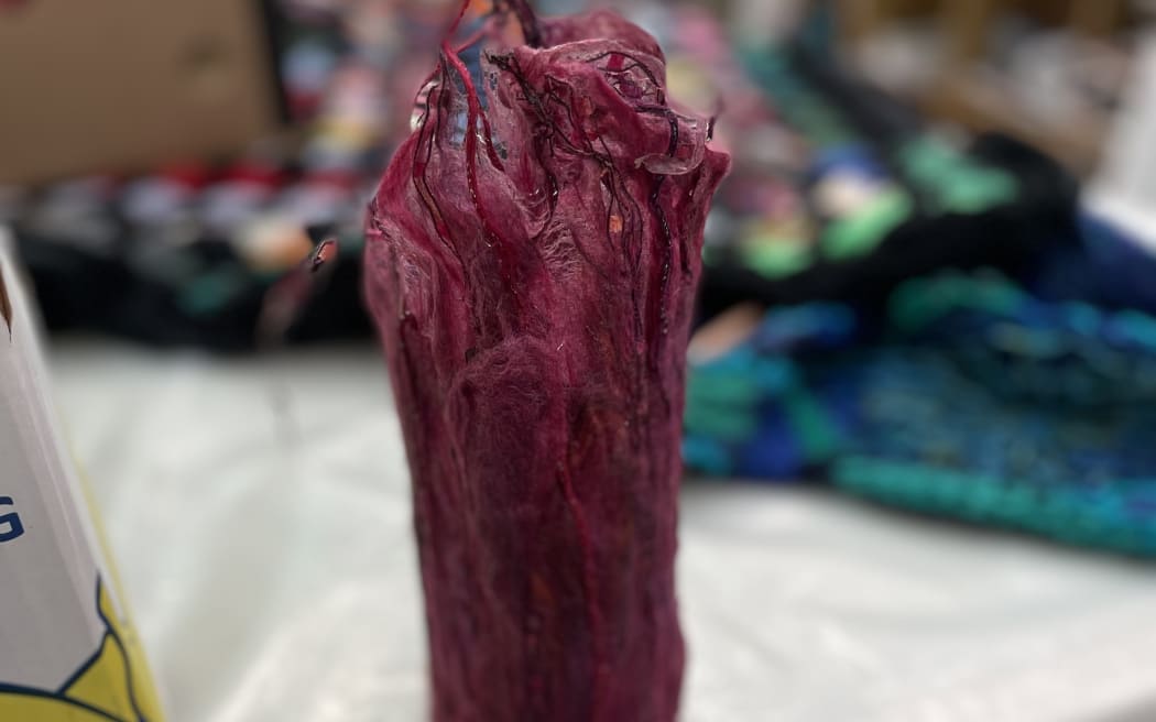 A vase made from recycled clothes, Gayle uses several techniques to create unique pieces from recycled clothes
