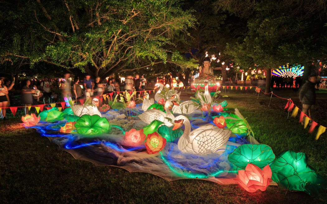Lanterns sit on display at the 2025 Lantern Festival in Auckland.