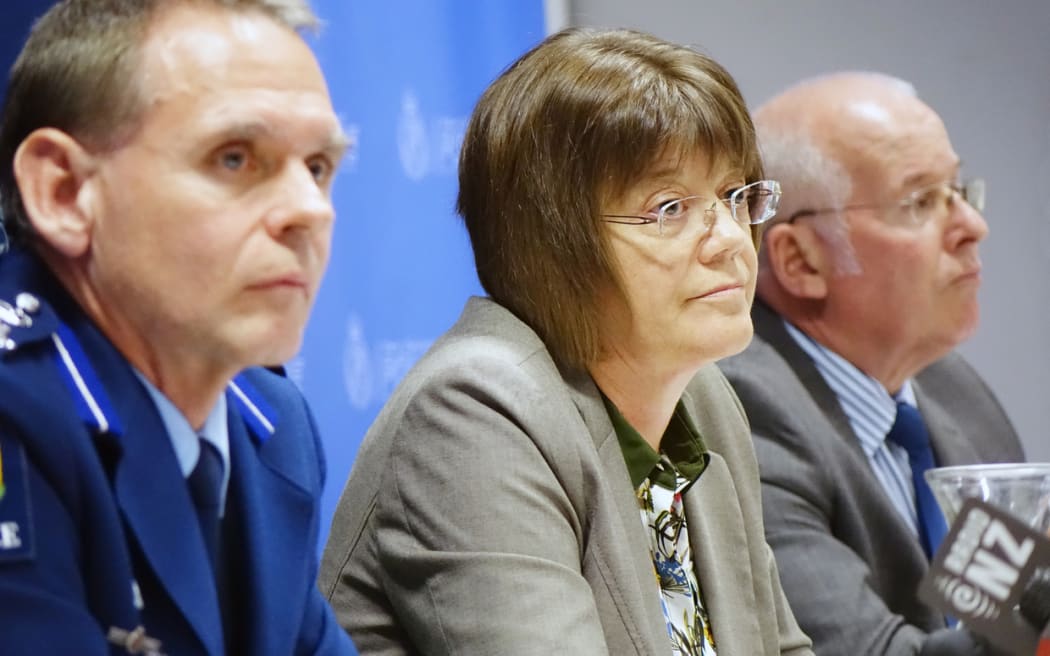 Acting Deputy Commissioner Grant Nicholls,Detective Inspector Karyn Malthus and Detective Superintendent Andy Lovelock at a media conference yesterday.