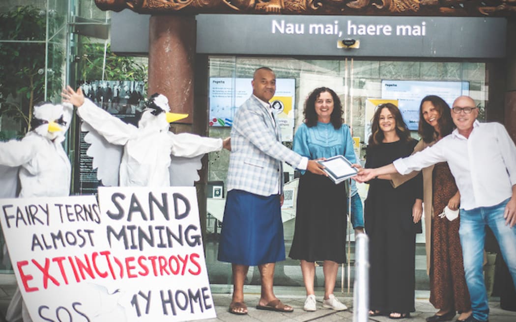Save our Sands (SOS) protestors deliver their 15,000 signature petition against Pakiri sand mining to Auckland Council in April.