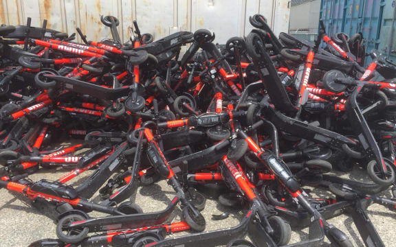 Dumped e-scooters in Wellington.
