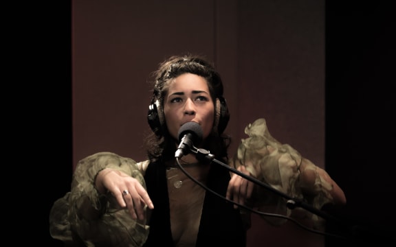 Musician Lou'ana (full name Lou'ana Whitney) in RNZ Auckland's Studio B.