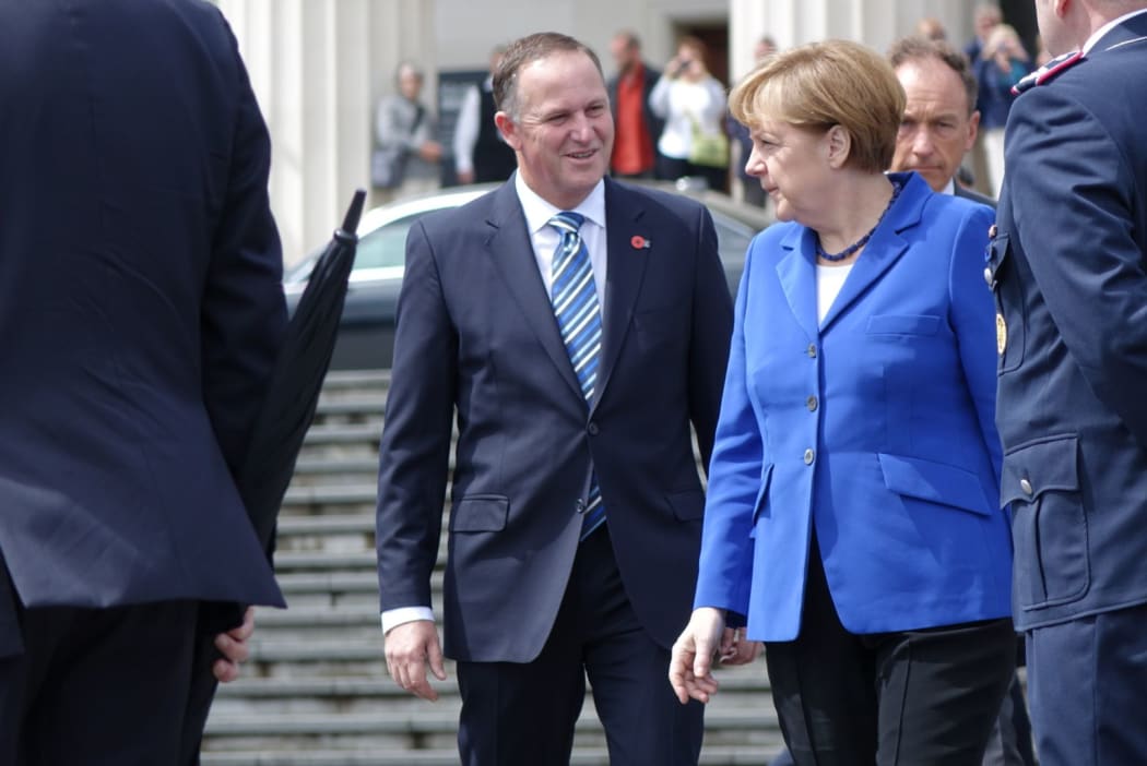 Prime Minister John Key and German Chancellor Angela Merkel in Auckland.