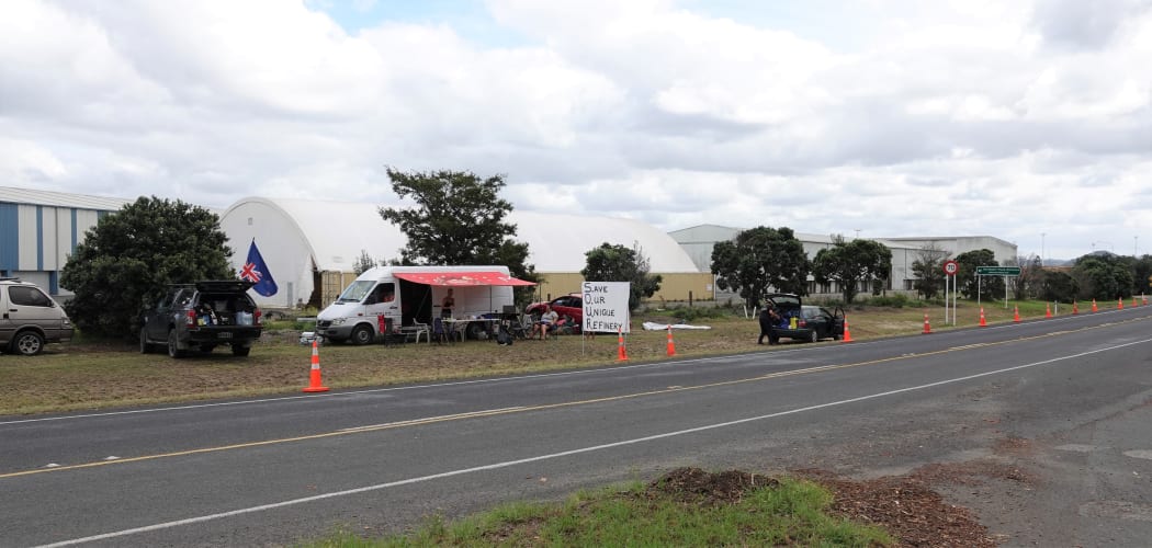 Vehicles gathered outside the former Marsden Point refinery to protest.