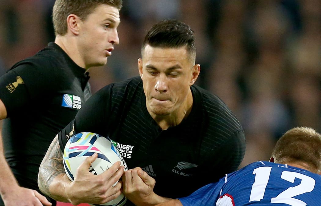 Sonny Bill Williams takes the ball into contact during the All Blacks World Cup match against Namibia.