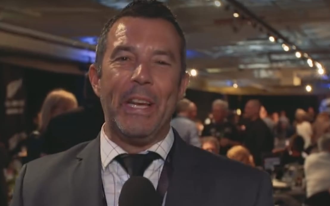 Radio Sport's Tony Veitch promoting All Blacks Hospitality.