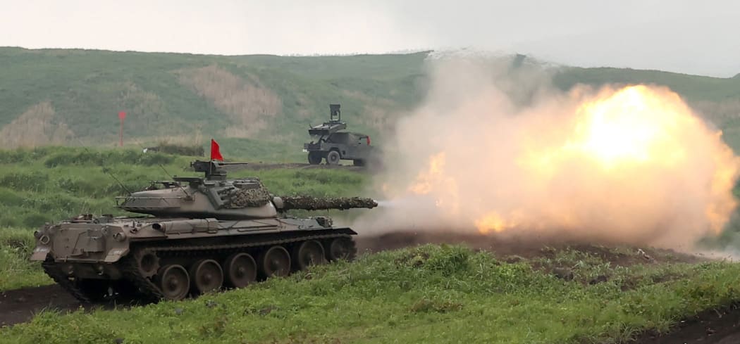 Japans Ground Self-Defense Force conducts the largest live firing drill in Japan "Fuji Live Firing Exercise" at JGSDF East Fuji Maneuver Area in Shizuoka Prefecture on May 22, 2021.
