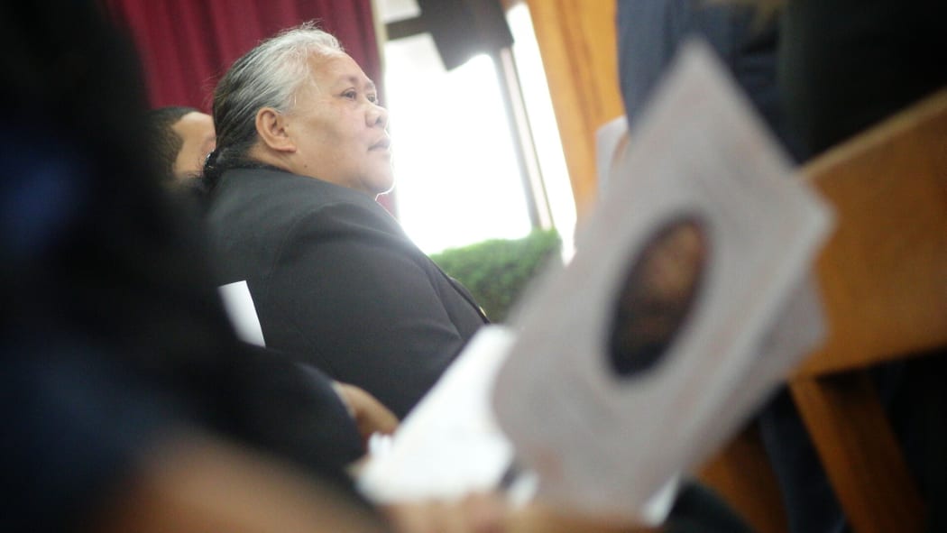 Jonah Lomu's mother, Hepi, seated during the service.