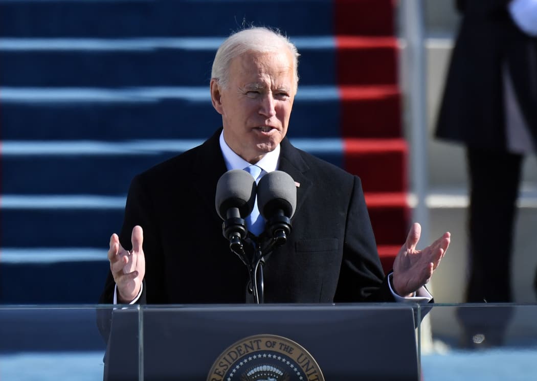 US President Joe Biden delivers his inauguration speech on January 20, 2021, at the US Capitol in Washington, DC.