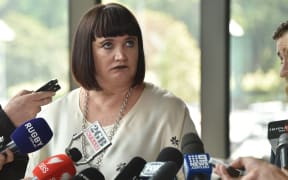 Rugby Australia chief executive Raelene Castle in a news conference after Israel Folau's anti-gay comments in April last year.