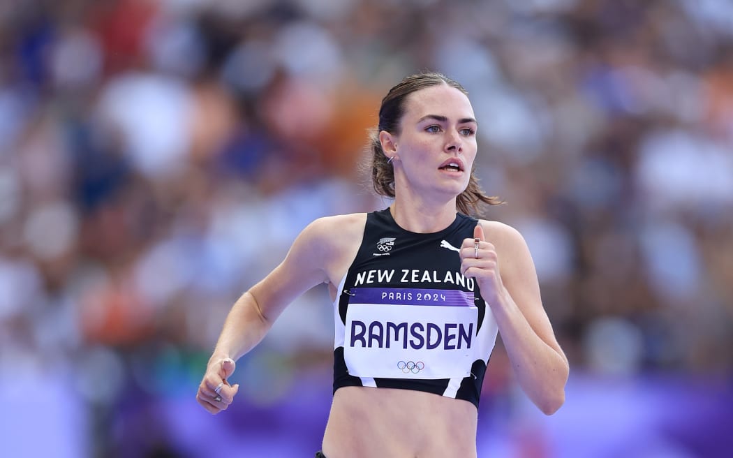 Maia Ramsden (NZL) runs in Round 1 Heat 2 of the Women's 1,500m at Stade de France during the 2024 Paris Olympics - Paris, France on Tuesday 06 August 2024. (Photo: Simon Stacpoole / www.photosport.nz)