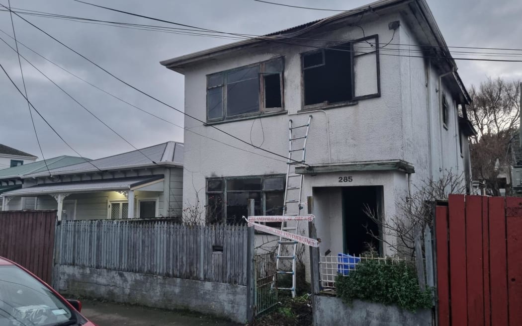 A house that went up in flames in the Wellington suburb of Newtown, on 18 July, the morning after.
